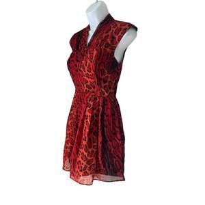 Ted Baker Fire Red Chiffon Animal Print Fit and Flare Mini Dress sz 0
